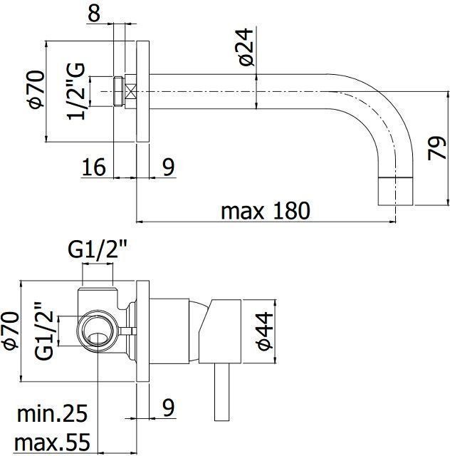 Смеситель для раковины Paffoni Stick SK006CR70 (с внутренней частью)