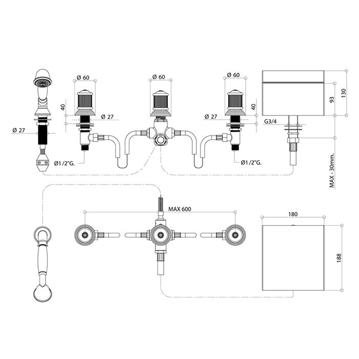 Bongio Impero Смеситель для ванны, цвет золото/Swarovski