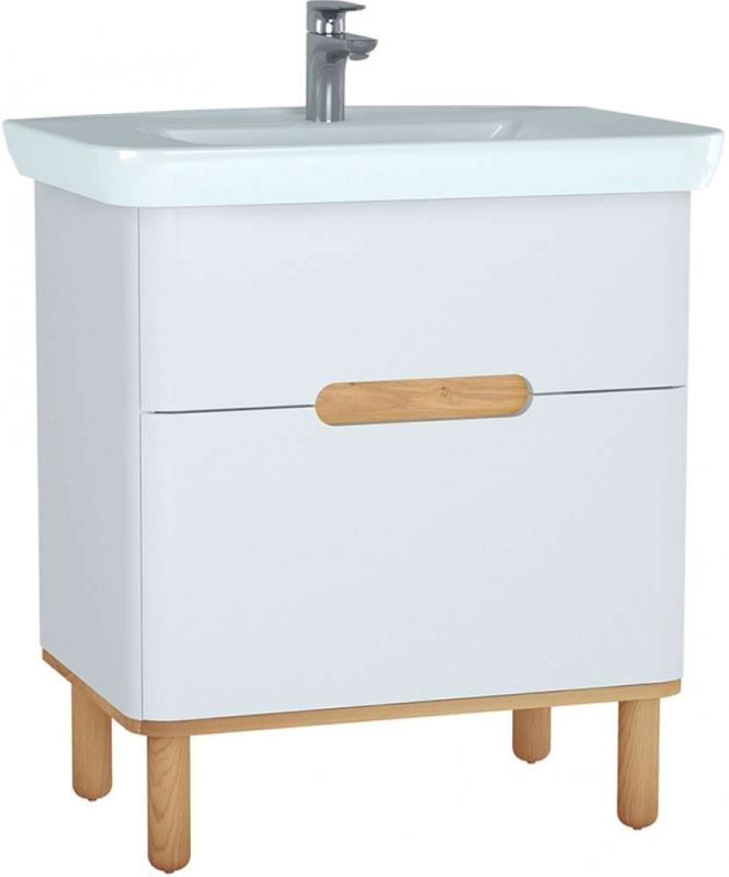 Тумба  Sento с раковиной, с 2 ящиками, 80 см, с LED подсветкой, цвет матовый белый (ножки 61069 заказываются отдельно)