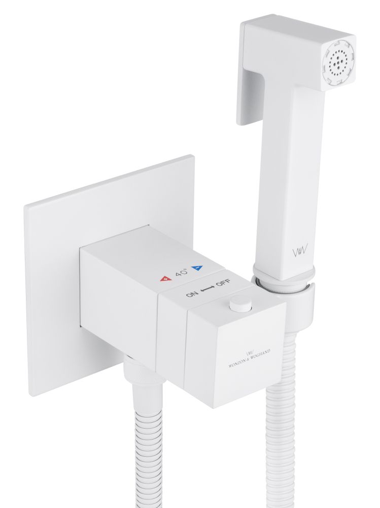 Смеситель с гигиеническим душем и термостатом, встраиваемый WONZON & WOGHAND, Белый матовый (WW-88829910-MW)