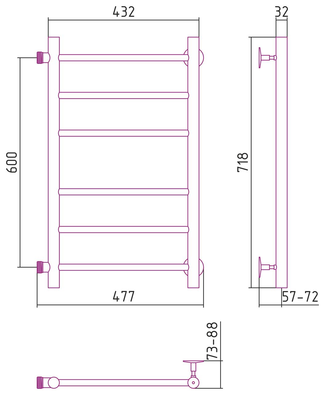 Полотенцесушитель СТИЛЬЕ "Версия-Б" 600х400 (3+3) П 18 (Без покрытия)