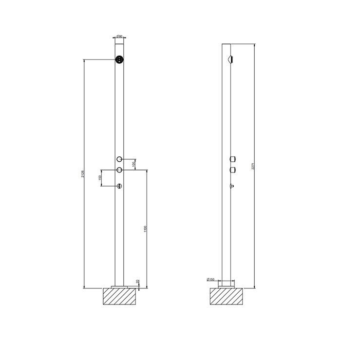 GESSI Origini Внешние части для уличной душевой стойки на 2 выход, Доукомплектовать арт. 66212 и душевой головкой , цвет Steel Brushed