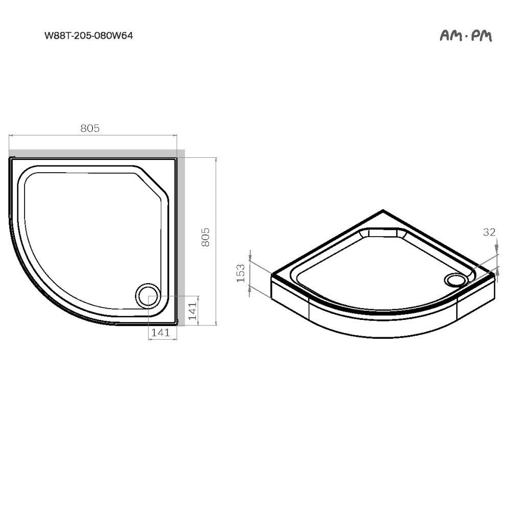 W88T-205-080W64 X-Joy Twin Slide,   поддон душевой, 80x80 W88T-205-080W64 X-Joy Twin Slide,   поддон душевой, 80x80