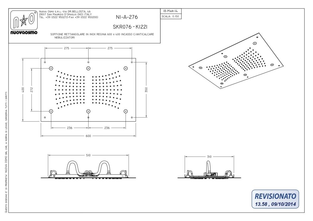 Graffio, прямоугольная потолочная душевая головка 60х40 см, 2 режима: дождь и 6 распылителей, цвет хром