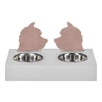 ADJ Подставка с мисками Dog, хром, 40x22xH7.5 см., цвет: устричный/пепельная роза
