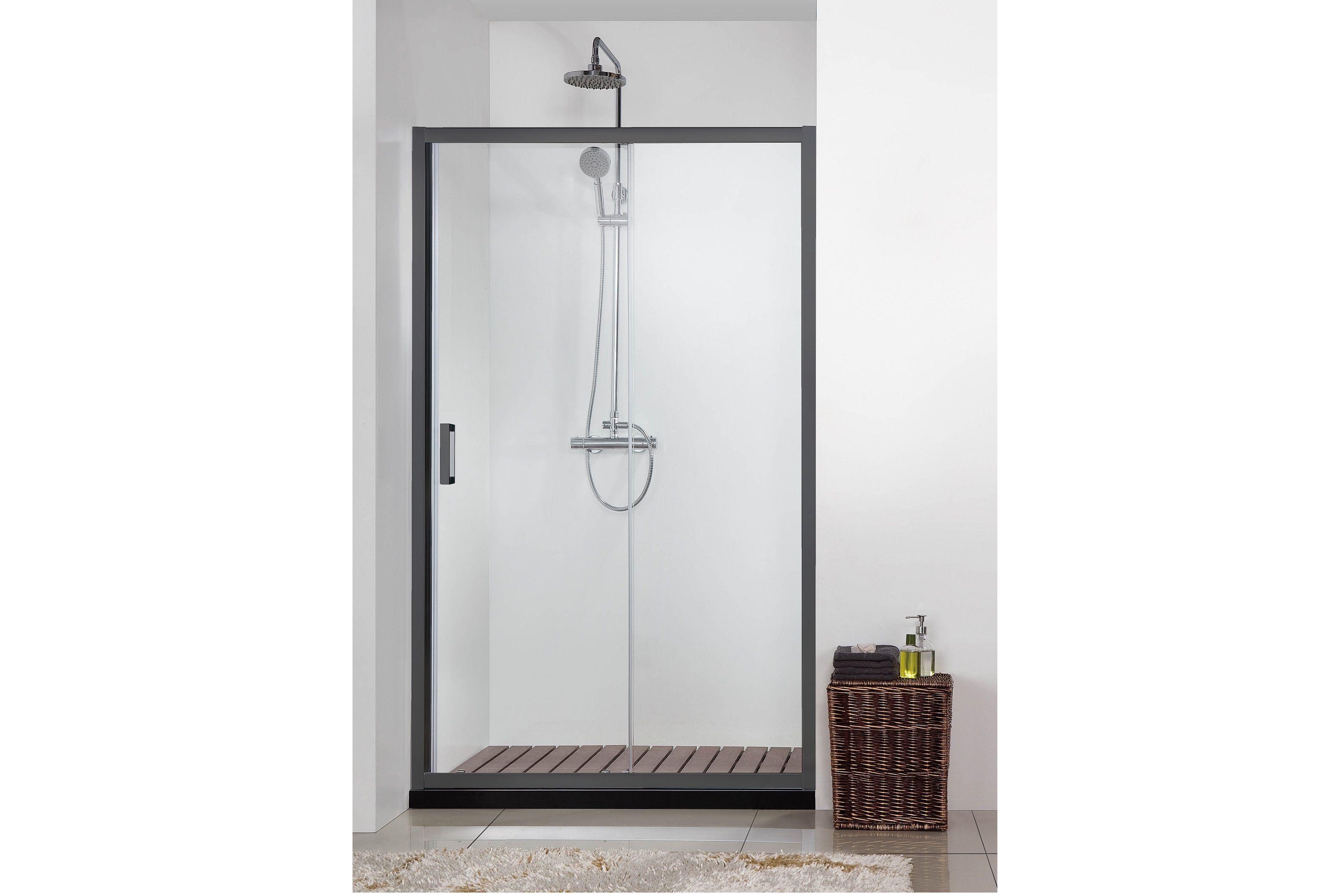 AQ ARI RA 10020BL Душевая дверь двухэлементная, раздвижная1000x2000 профиль черный, стекло прозрачное AQ ARI RA 10020BL Душевая дверь двухэлементная, раздвижная1000x2000 профиль черный, стекло прозрачное