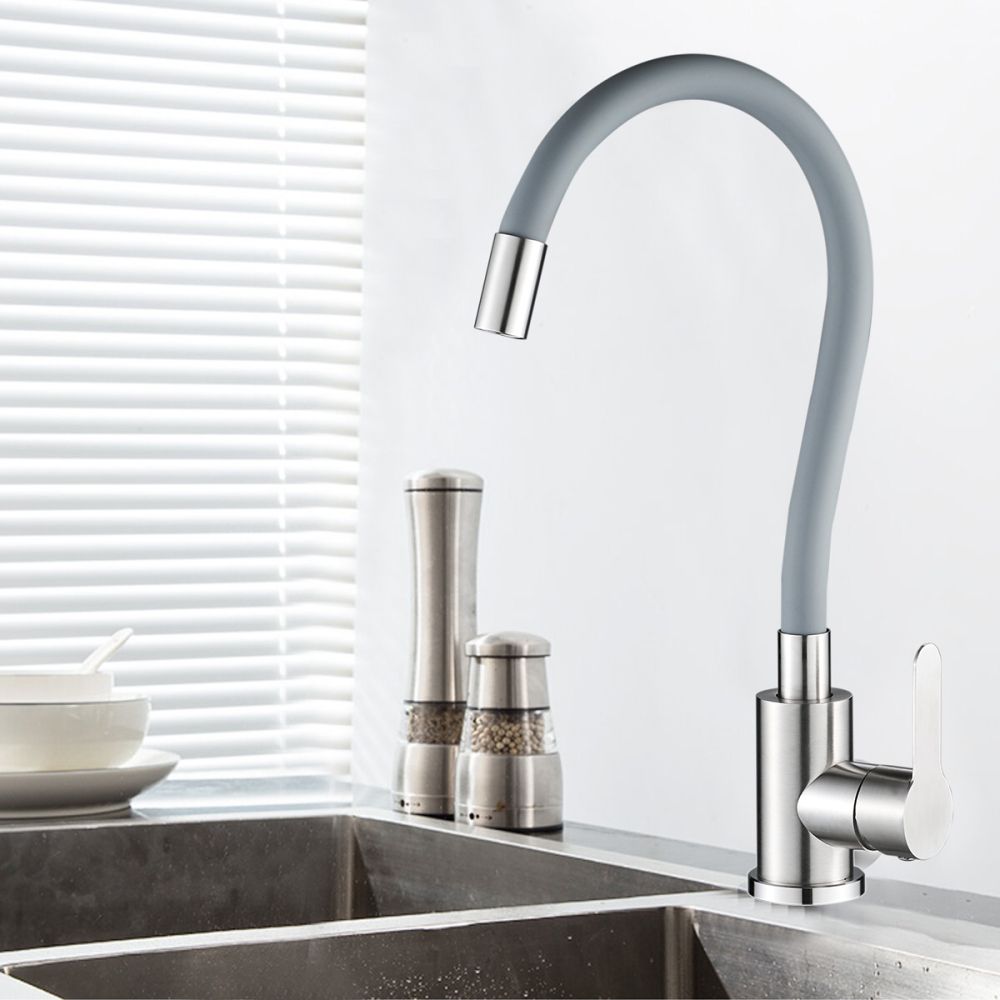 Смеситель для кухни с гибким изливом WesnaArt EKO EKO05-141, сатин/серый, артикул EKO05-141