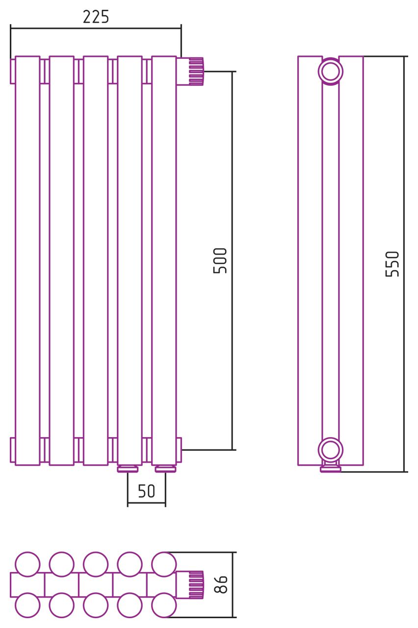Отопительный радиатор ЭСТЕТ-11 н/ж EU50 500х225 / 5 сек (Матовый БЕЛЫЙ)