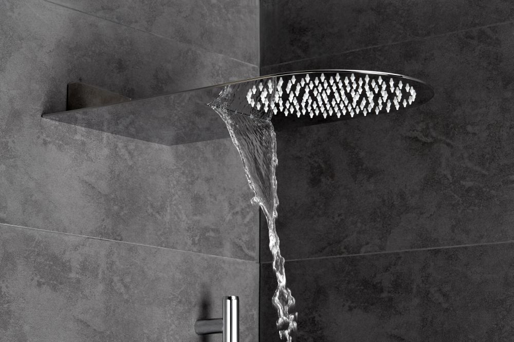 AQG, консольная душевая головка FLOWR2 50x25 см, 2 режима: дождь и каскад, цвет хром, артикул 19FLO0220R2F