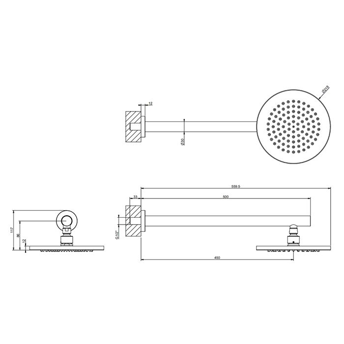 GESSI 316 Душевая головка шарнирная для настенного крепления на 1/2", Ø219мм, цвет Steel Brushed