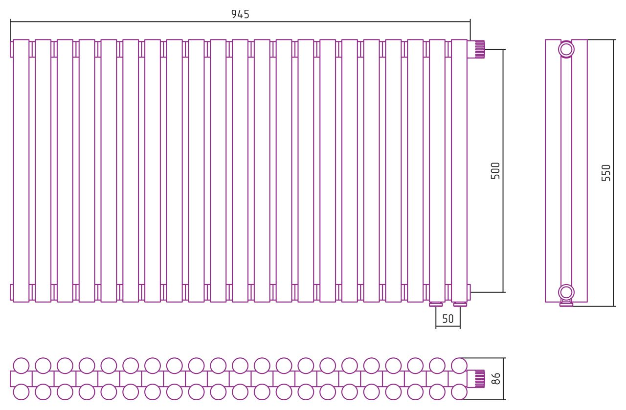 Отопительный радиатор ЭСТЕТ-11 н/ж EU50 500х945 / 21 сек (Матовое ЗОЛОТО)