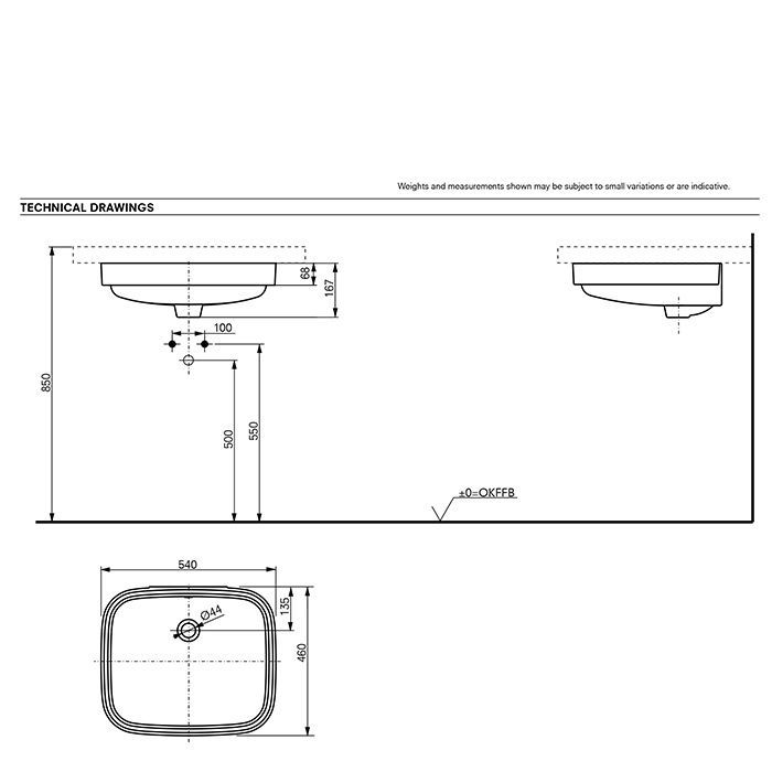 TOTO PUBLIC Раковина 540x460x167мм, встраиваемая снизу, без отв.под смеситель, с переливом, CeFiONtect, цвет:  белый TOTO PUBLIC Раковина 540x460x167мм, встраиваемая снизу, без отв.под смеситель, с переливом, CeFiONtect, цвет:  белый