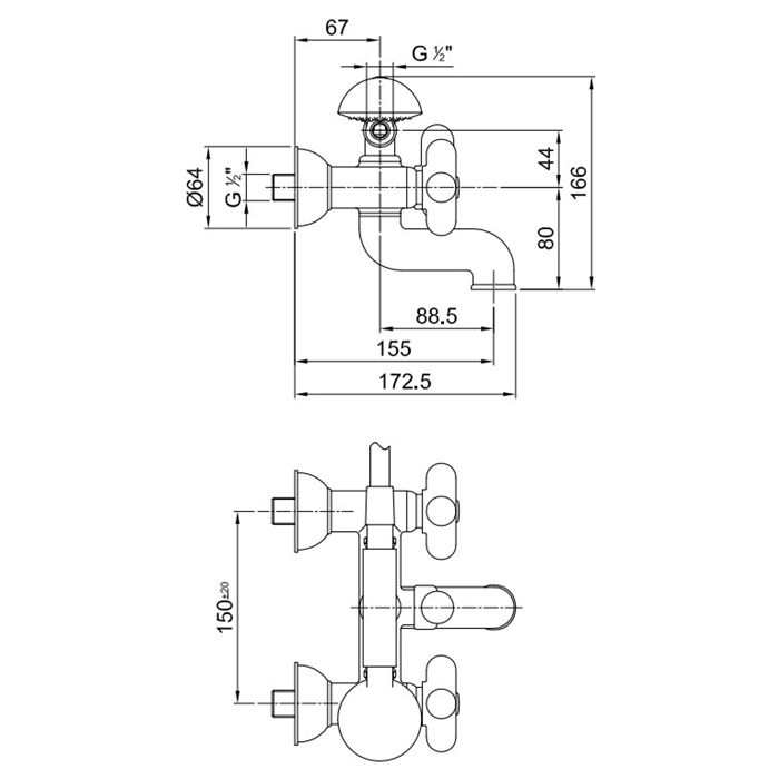 Fantini I Balocchi Смеситель для ванны, настенный, излив 155мм, с ручн.душем, цвет: белый матовый