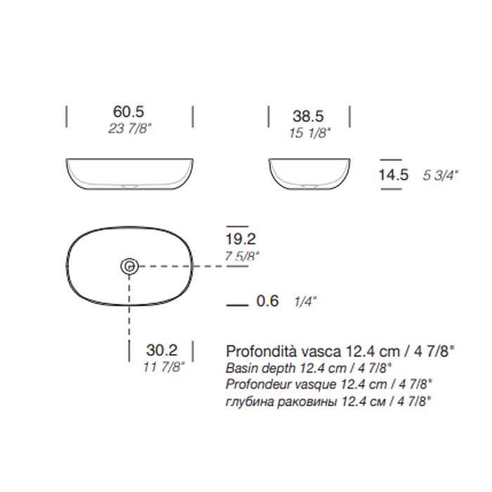 MILLDUE  Раковина  DEN E60 накладная из керамики ,60,5х38,5х14,5 см, без отв для смесителя, цвет белый глянцевый