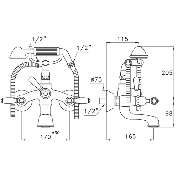 Stella Italica Leve Смеситель для ванны 3274/306 с ручным душем, цвет: хром