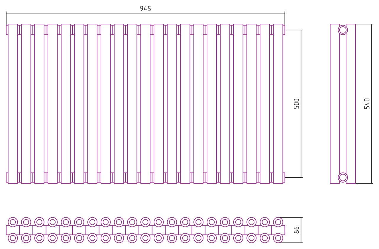 Отопительный радиатор ЭСТЕТ-00 н/ж 500х945 / 21 сек (Состаренная Латунь)