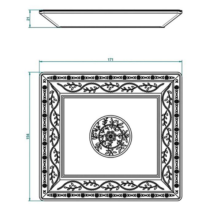 THG MARQUISE NOIR DECOR OR Поднос керамический 171х154 мм., настольный, middle size, декор черный/золото, цвет белый