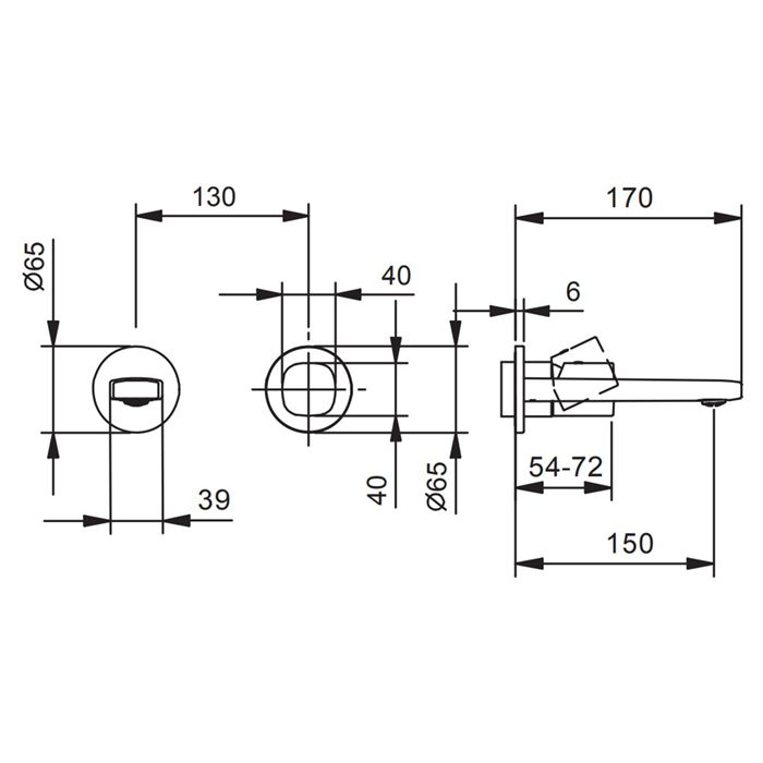 Fantini Lame Смеситель для раковины, встраиваемый, на 2 отв, без донного клапана, излив 150мм (наружняя часть), цвет: хром