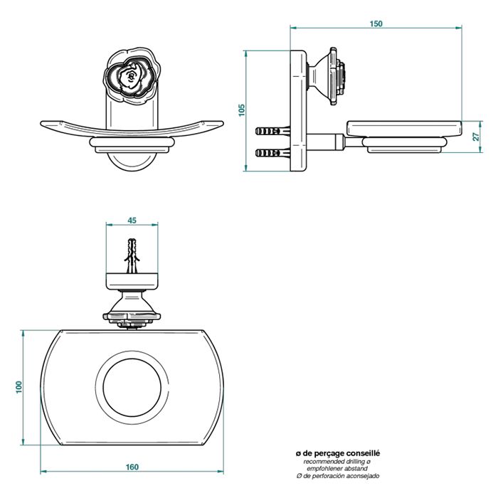 THG ROSE Мыльница стеклянная, подвесная, цвет полированное золото