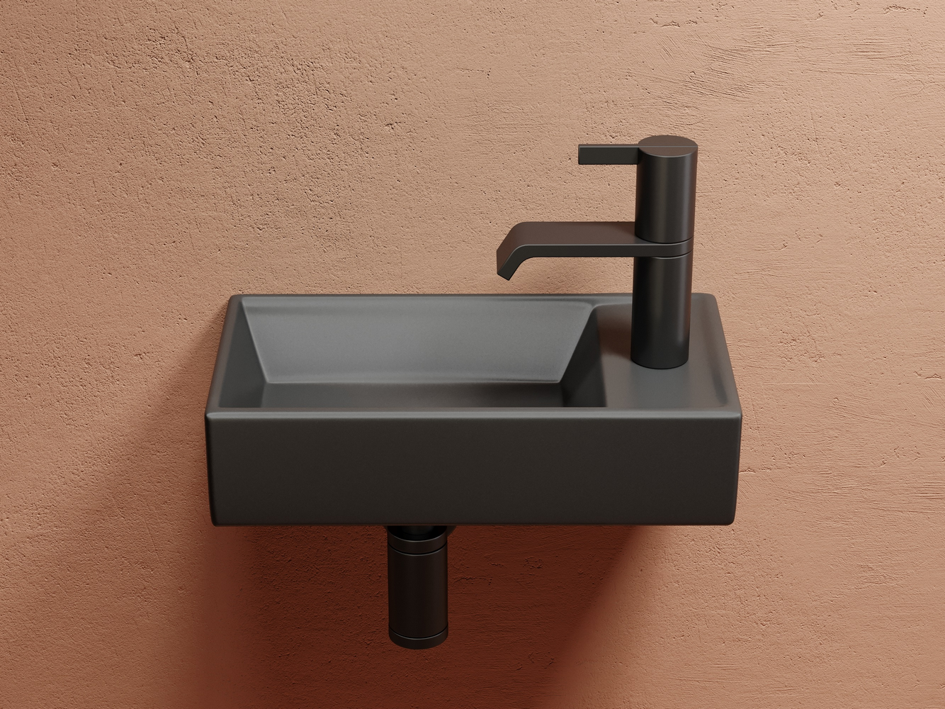 Умывальник подвесной прямоугольный (чаша слева, отверстие под смеситель справа) цвет темный антрацит матовый Элемент (Element) 407x217x100, артикул CN6051LMDH