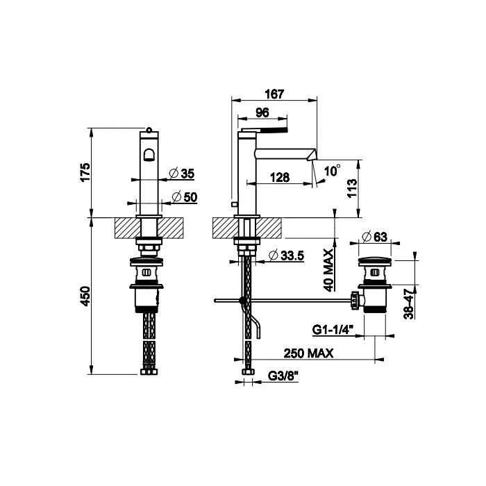 Gessi Ingranaggio Смеситель для раковины с донным клапаном и соединительными шлангами, цвет: Finox Brushed Nickel