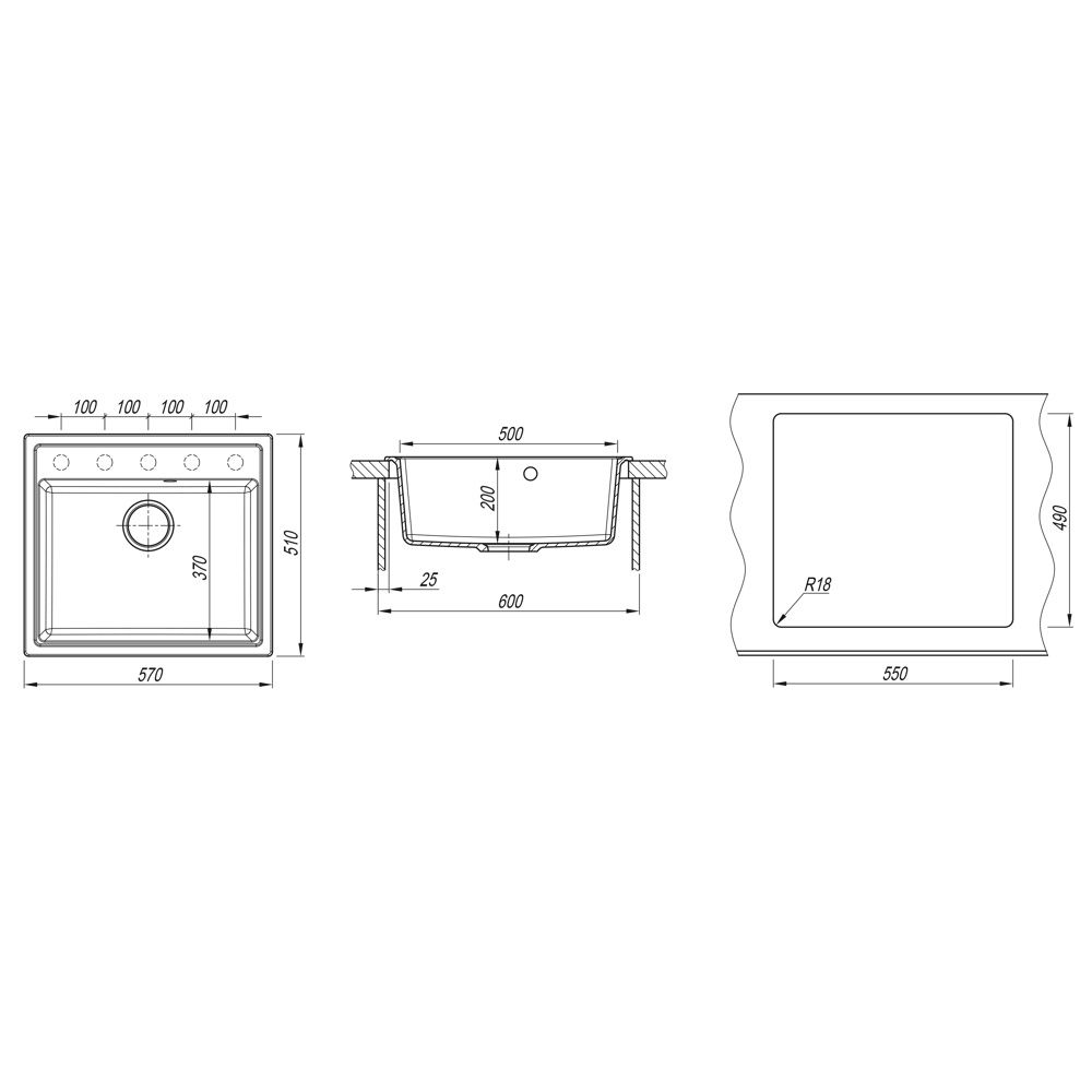Кухонная мойка Dr. Gans НИКА 25.070.D0570.411, графит, артикул 25.070.D0570.411