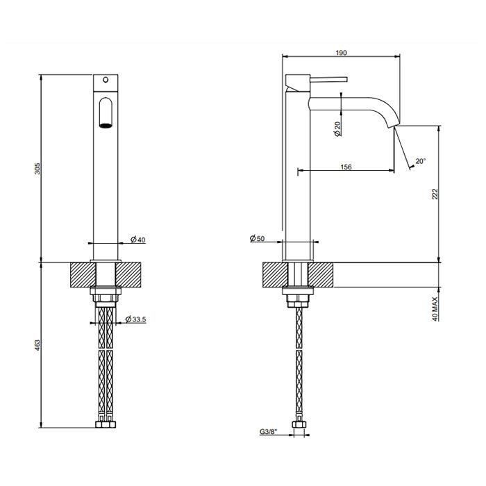 GESSI FLESSA  Смеситель для раковины на 1 отверстие, высокий h=305мм,  без донного клапана, излив 155мм, цвет: black XL