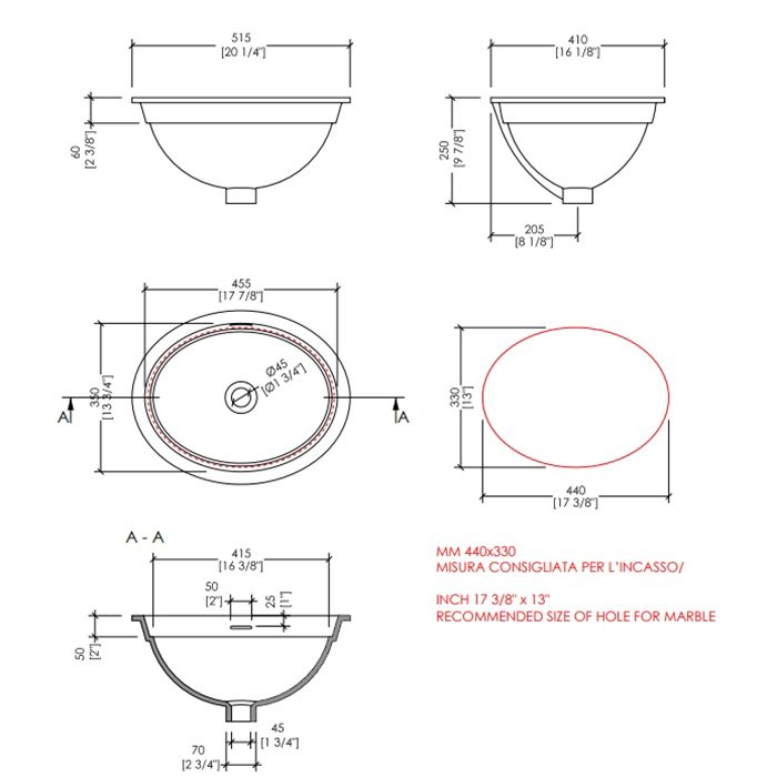 Devon Rose 50 Раковина (520х410 мм) со сливом-переливом, врезная снизу под столешницу, без отверстия под смеситель, цвет: белый