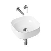 Комплект 4 в 1 Lavinia Boho Bathroom Sink Slim 21510183, накладная фарфоровая раковина 40 см, встраиваемый смеситель со скрытым механизмом, латунный сифон, донный клапан quick-clac