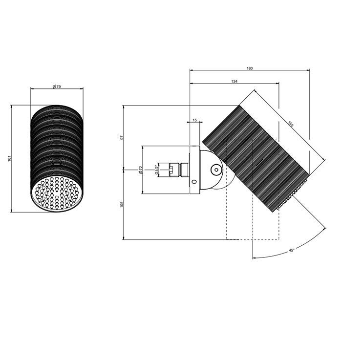 GESSI 316 TRAME Верхний душ Ø79 мм., с настенным креплением, тропический ливень, цвет Steel Brushed