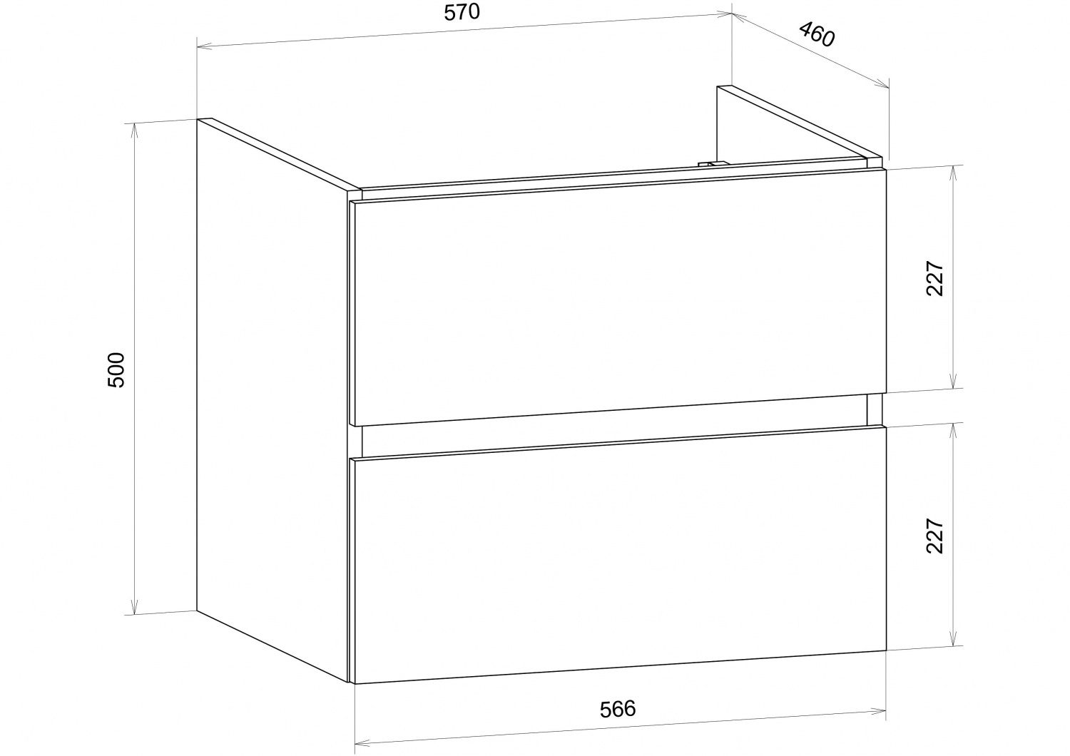 TECHNO База под раковину подвесная с двумя выкатными ящиками, Дуб бомонд Лофт AM-Techno-600-2C-SO-LW646