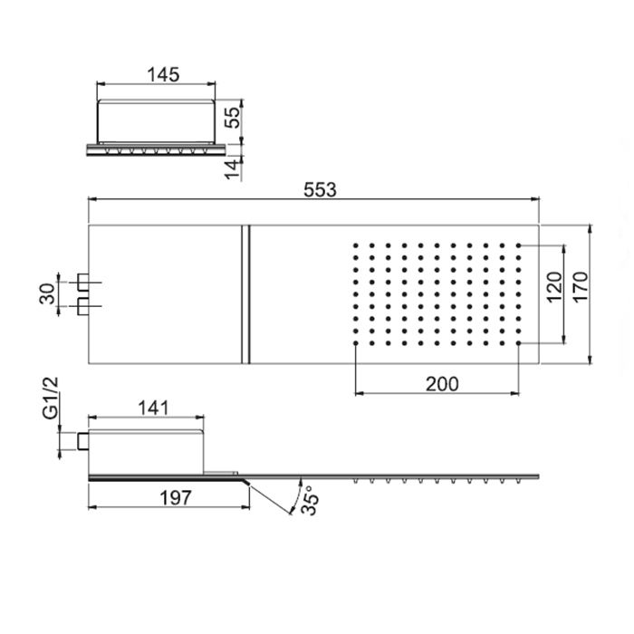 Верхний душ, Fima Carlo Frattini, Showerhead, тип установки-настенный, размер душевого диска, мм-120*200, форма-прямоугольная, количество режимов-2, тип струи-каскад, дождь, материал-нержавеющая сталь, цвет-хром