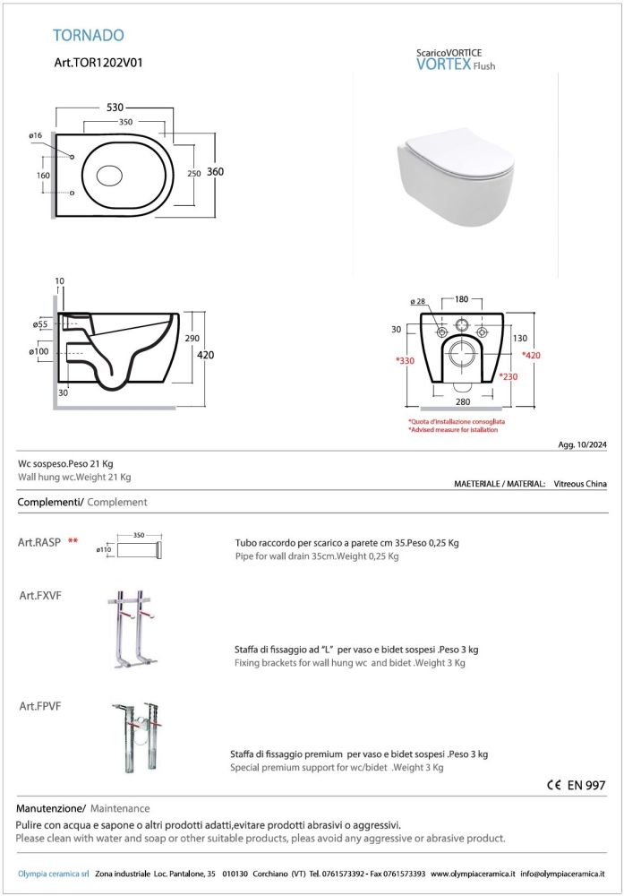 Olympia Tornado, подвесной унитаз с вихревой системой смыва, с сиденьем микролифт, цвет белый глянцевый, артикул TORSETR01