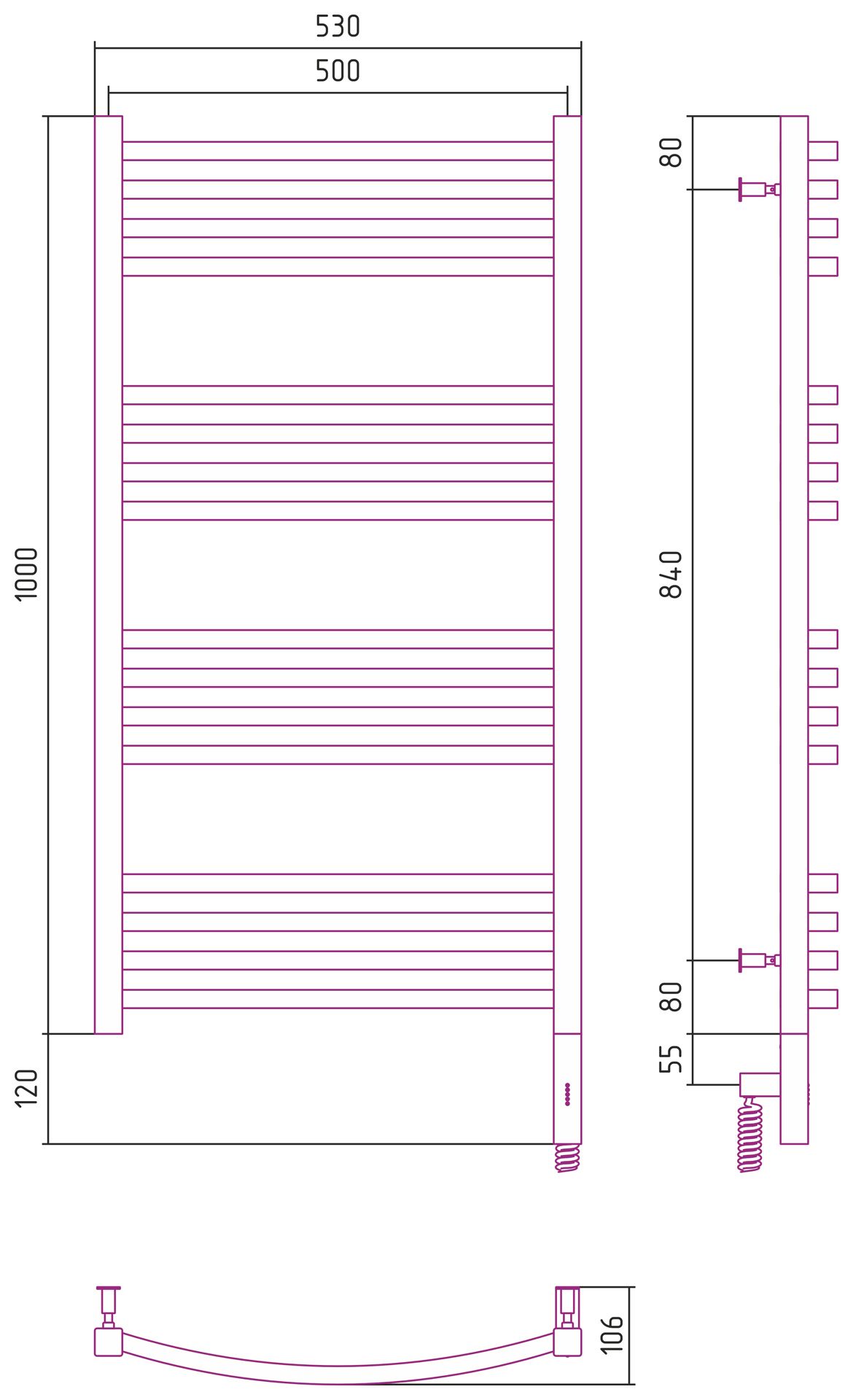Полотенцесушитель электрический АРКУС 3.0 1000х500 МЭМ правый (Золото)