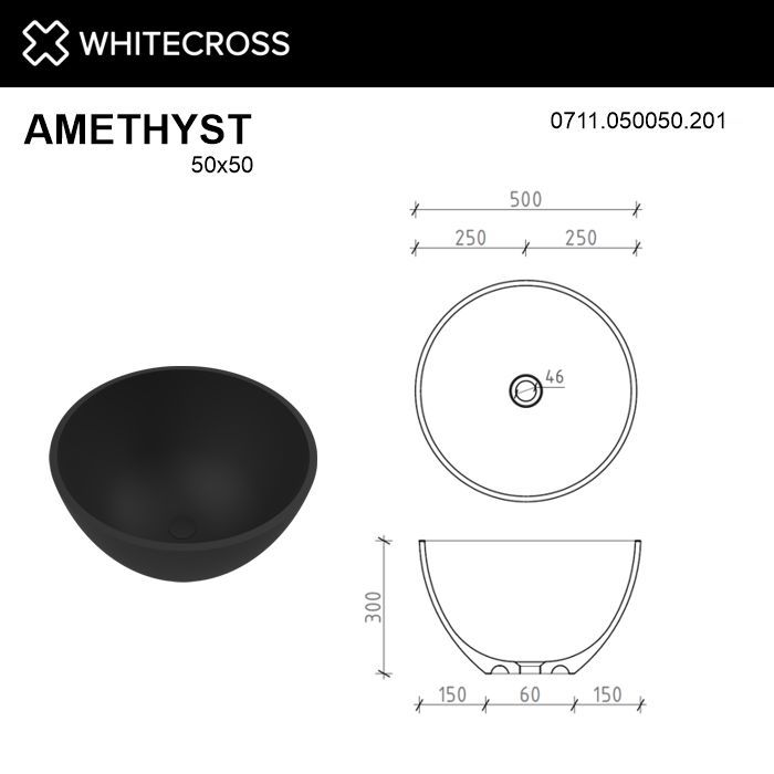 Умывальник WHITECROSS Amethyst D=50 (черный мат) иск. камень