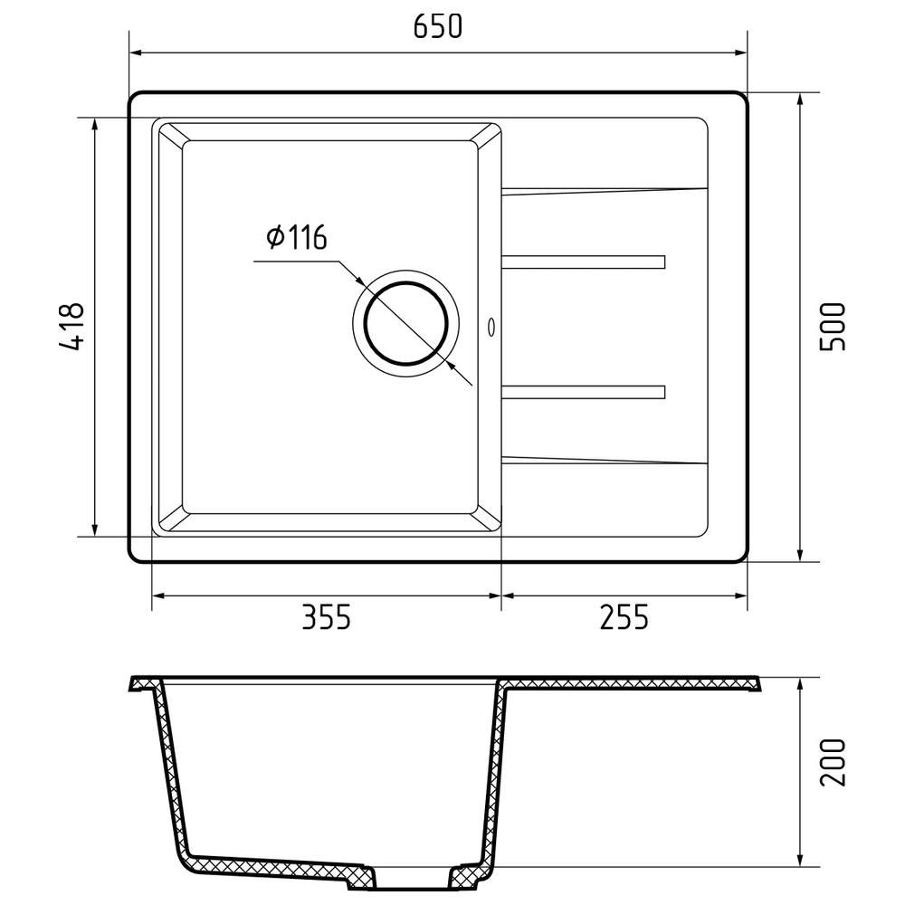 Кухонная мойка GranFest QUADRO 650L, кашемир, артикул Q-650L кашемир