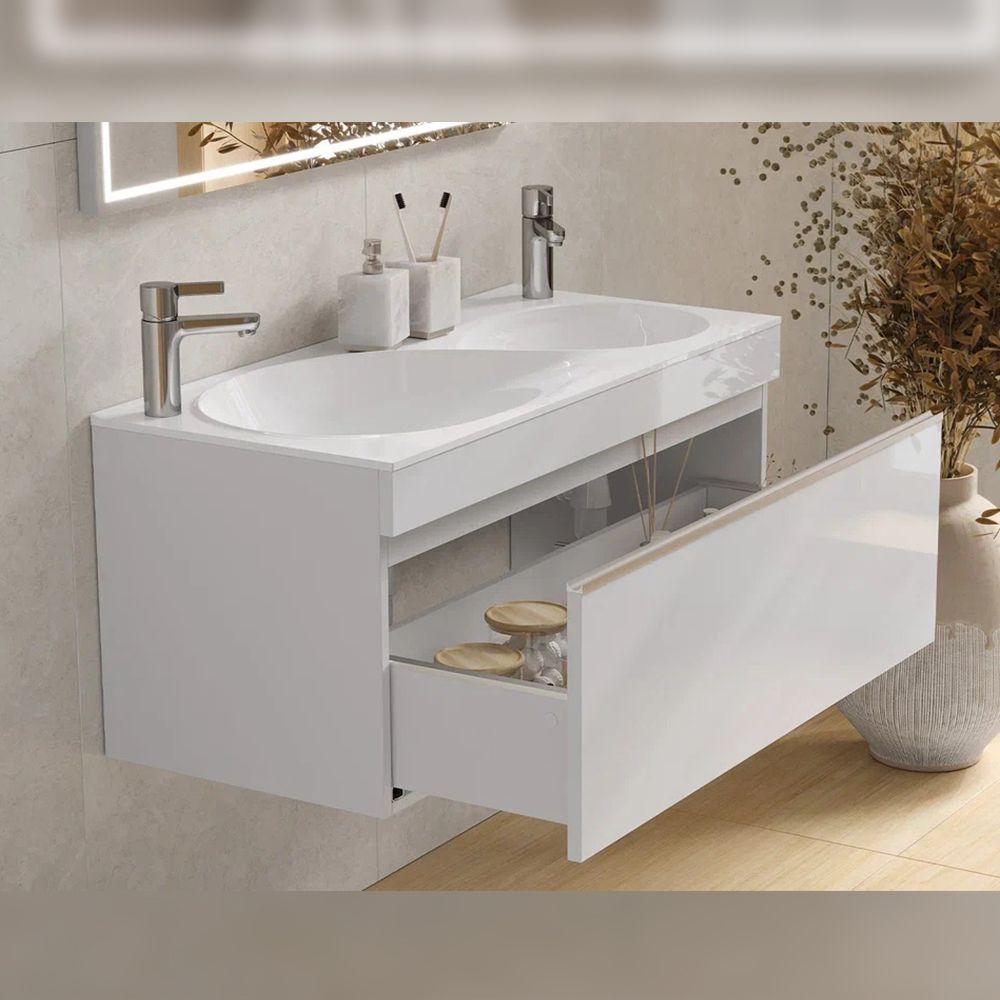 Тумба под раковину подвесная Velvex Otto tp.OTO.OTT.100.1Y белый глянец, 100 см, артикул tp.OTO.OTT.100.1Y белый глянец