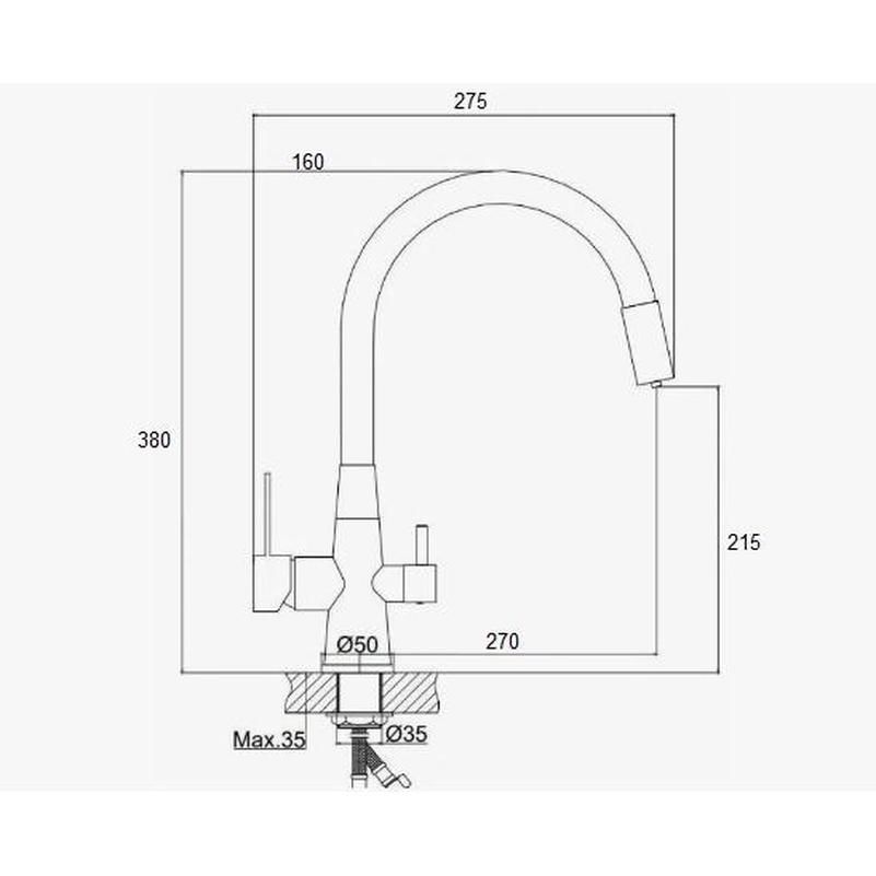 Смеситель для кухни с подключением фильтра для воды D-Lin D159317-4A, черный