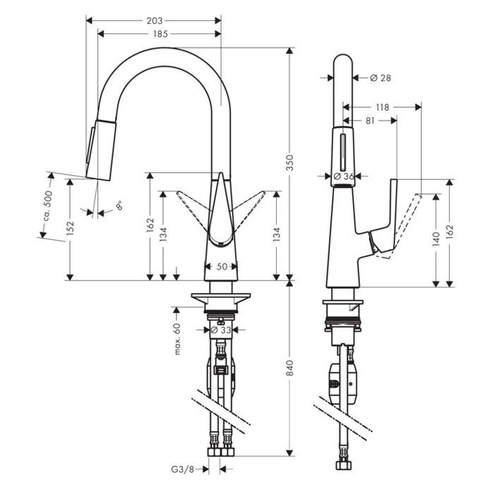 Смеситель для кухни, Hansgrohe, Talis M51, тип открывания воды-однорычажный, тип регулирования воды-керамический картридж, монтаж-на раковину/столешницу, отверстия для монтажа-1, высота, мм-350, вынос излива, мм-185, тип излива-выдвижной, поворотный 110°  Смеситель для кухни, Hansgrohe, Talis M51, тип открывания воды-однорычажный, тип регулирования воды-керамический картридж, монтаж-на раковину/столешницу, отверстия для монтажа-1, высота, мм-350, вынос излива, мм-185, тип излива-выдвижной, поворотный 110°