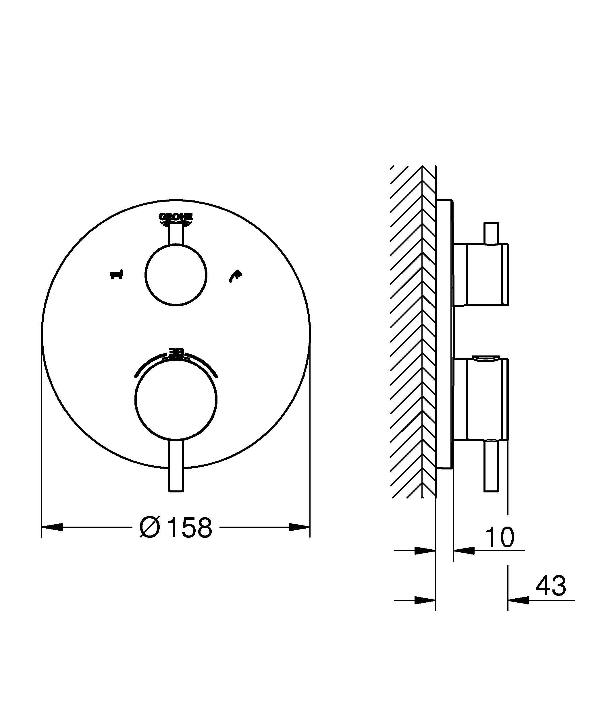 Внешняя часть термостатического смесителя для ванны GROHE Atrio с переключателем на 2 положения, темный графит матовый (24138AL3)