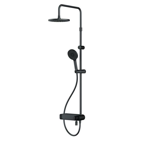 F0785A722  X-Joy, душ.система: см-ль-полка д/ванны/душа, душ.штанга, верхн. душ 220мм, ручн.душ, чер