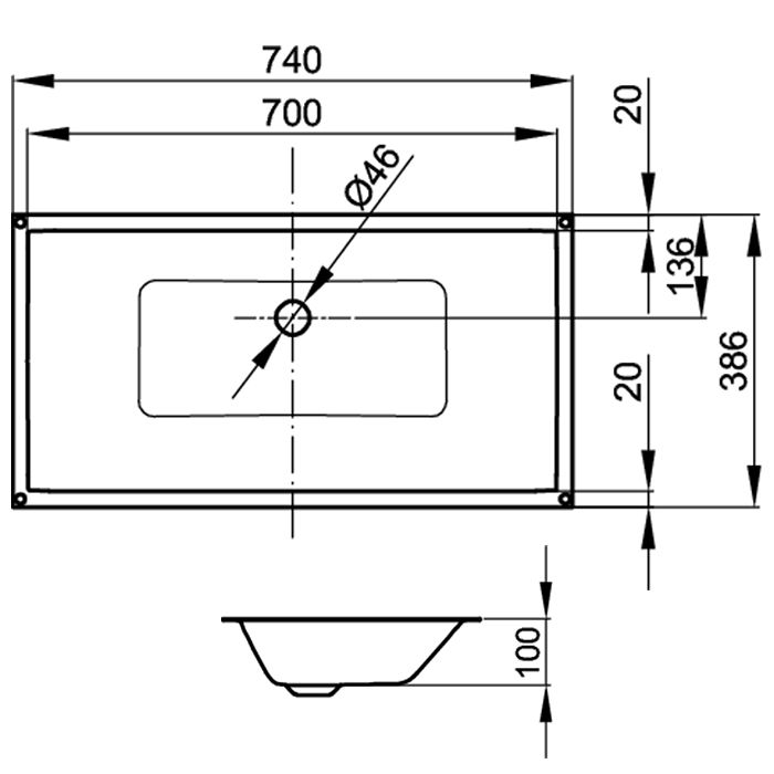 BETTE Loft  Раковина встраиваемая снизу 740х386х100 мм, без перелива, без отв под см. цвет Ebony