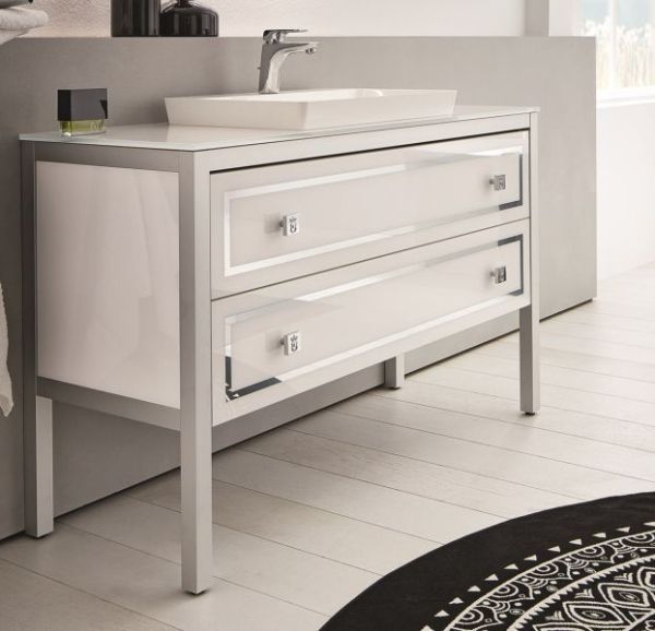 Puris Urban Loft, тумба с белой стекл. столеш. и ножками 1280 мм + рак. 600 мм, цвет белое стекло