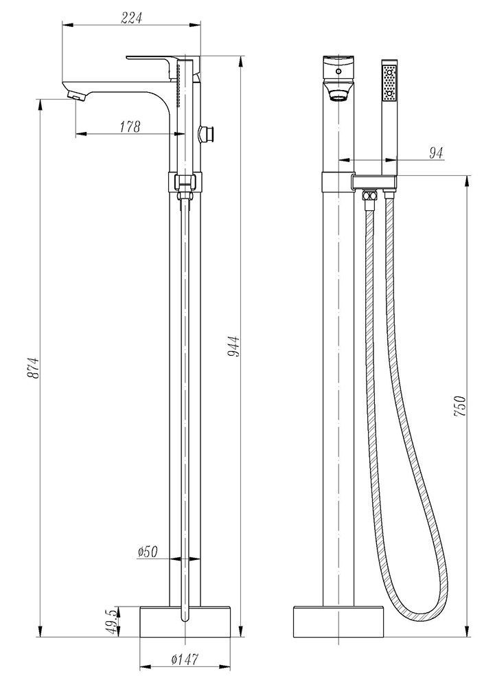 Смеситель ABBER Weiss Insel AF8015W напольный, белый-хром