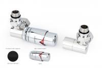 Автоматический терморегулятор 3D левый G 1/2" НР х G 3/4" НГ (набор) (Матовый ЧЁРНЫЙ - Хром)