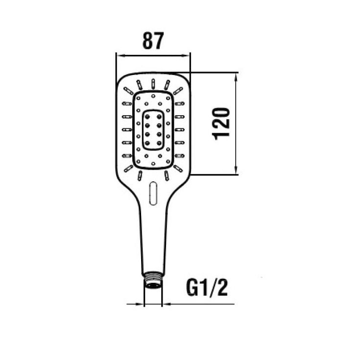 Ручной душ, Laufen, MYCITY120, размер душевого диска, мм-120*87, форма-прямоугольная, количество режимов-3, тип струи-дождь, массаж, дождь и массаж, материал-латунь, цвет-хром/белый