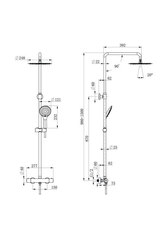 Душевая система Cersanit  BRASKOс термостатом (64526), артикул 64526