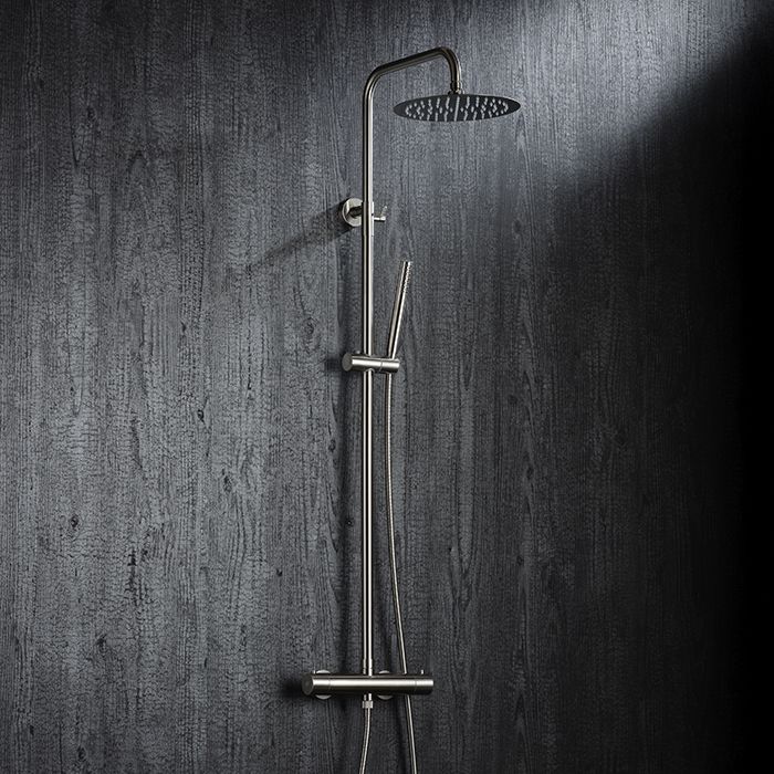 Newform X-STEEL 316 Душевая стойка с термо смес., верхний душ 250 мм, ручной душ, шланг 150 см, цвет: INOX