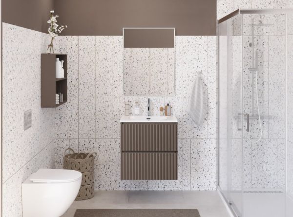 UNO-MINI База под раковину подвесная с фрезерованными ручками по всей длине фасада с двумя выкат. ящ, Bianco Opaco, 600x395x608, UNO-MINI-600-2C-SO-BO