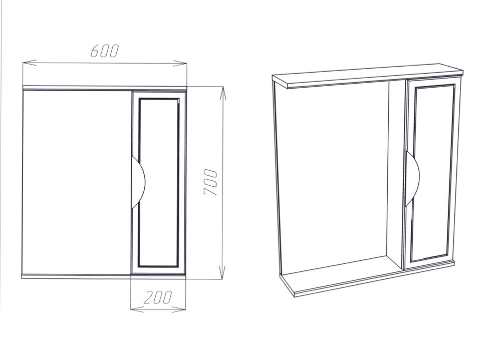 Зеркальный Шкаф VIANT  "Лима" 60 без света 160х600х700 (VLIM60-ZSH), артикул VLIM60-ZSH